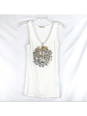 NEW-MARISA K Chains/Charms/Printed White Tank Top